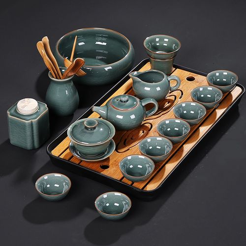 秘色哥窑茶具套装陶瓷复古开片冰裂釉家用整套简约汝窑日式泡茶杯